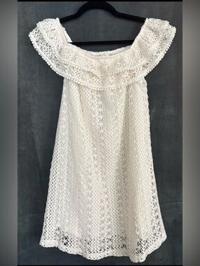 Sézane Ivory Crochet Off-Shoulder Mini Dress | Size M